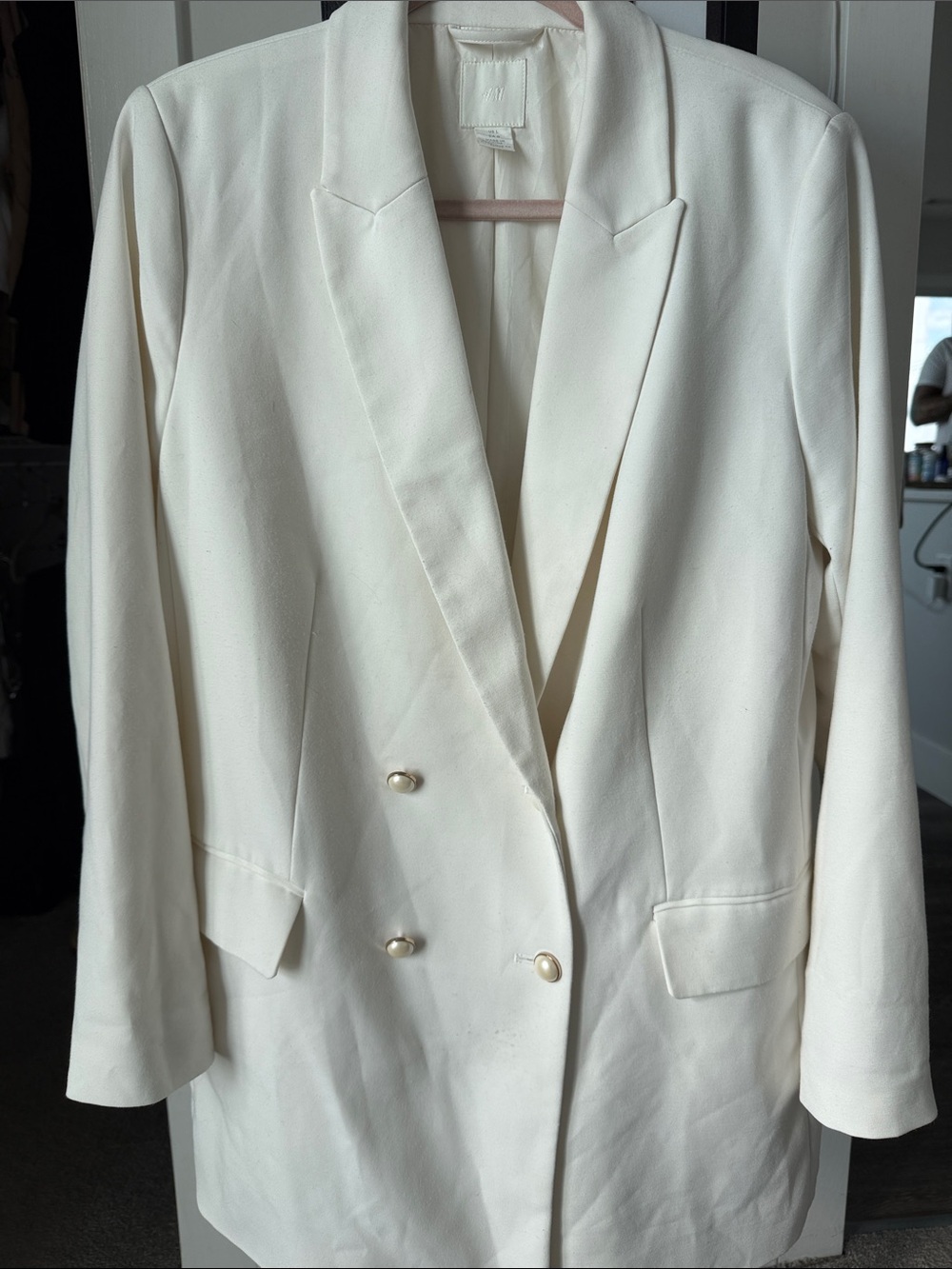H&M Cream Double-Breasted Blazer with Pearl Buttons